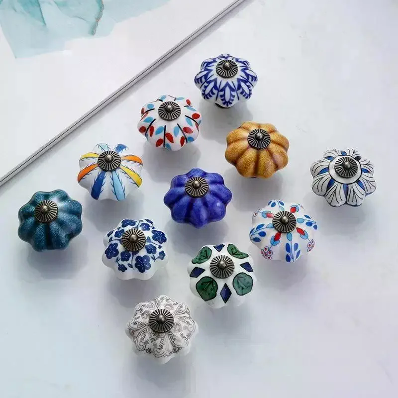 /PFU/Garden American Pumpkin Handpainted Single Hole Ceramic Handle Cabinet Drawer Door 40MM 1Pcs