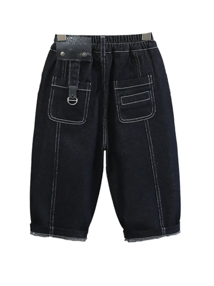 

Джинсы для мальчиков на весну и осень, повседневные длинные брюки с растянутой талией для мальчиков, простые детские прямые брюки, детские джинсовые брюки