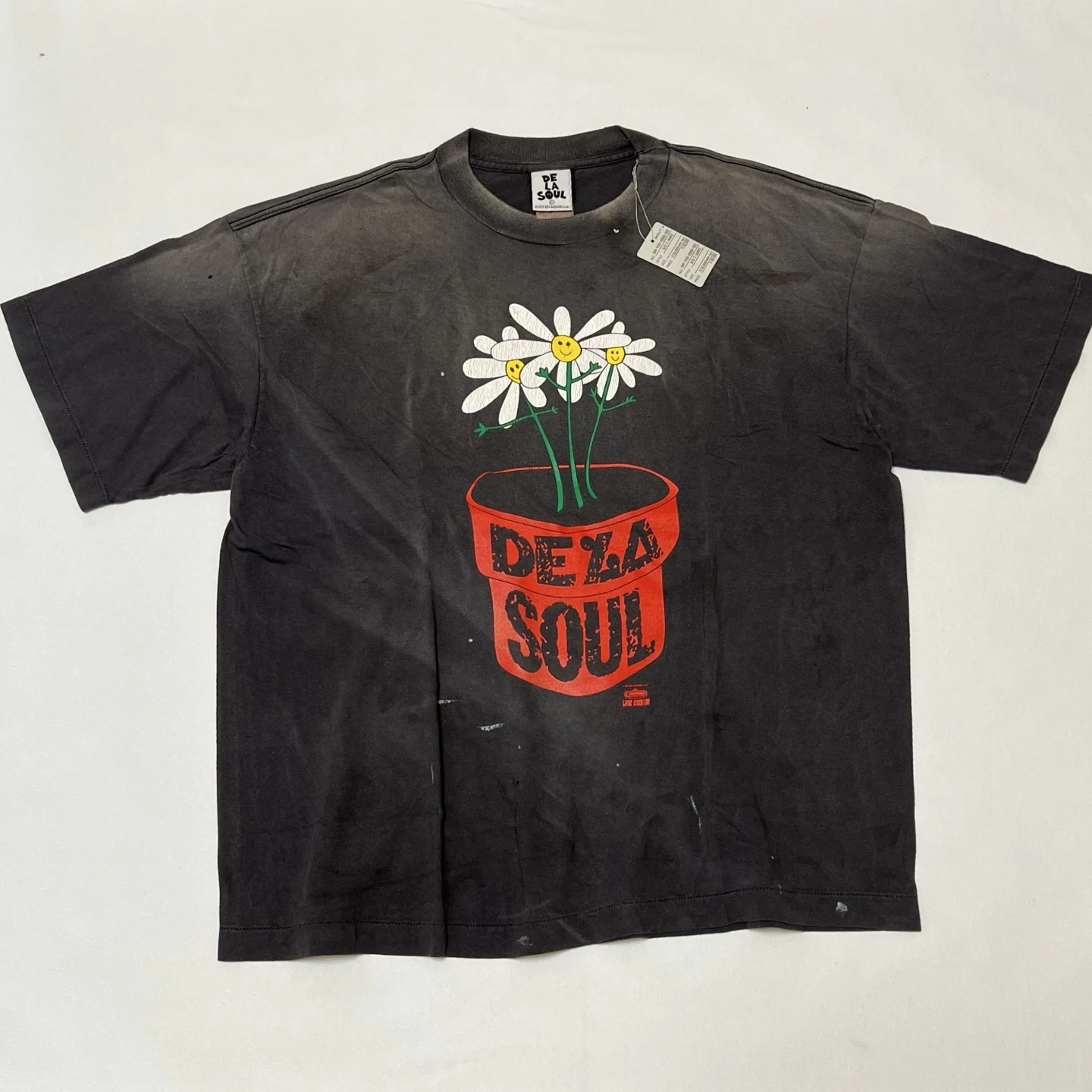 

SAINT Washed DE LA SOUL DLS_SS TEE Potted Plant Printing T Shirt For Men Women Heavy Fabric Tee Tops T-Shirt