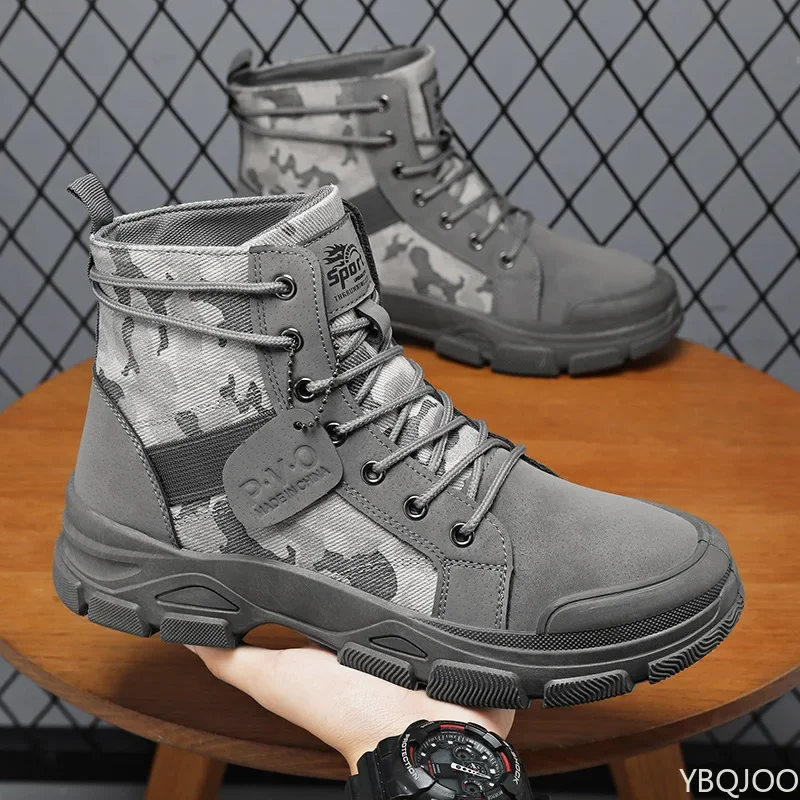 Zapatos altos de otoño para hombre, versátiles, a la moda, de talla grande, para ocio, ropa de trabajo cómoda, senderismo, botas de media caña para hombre