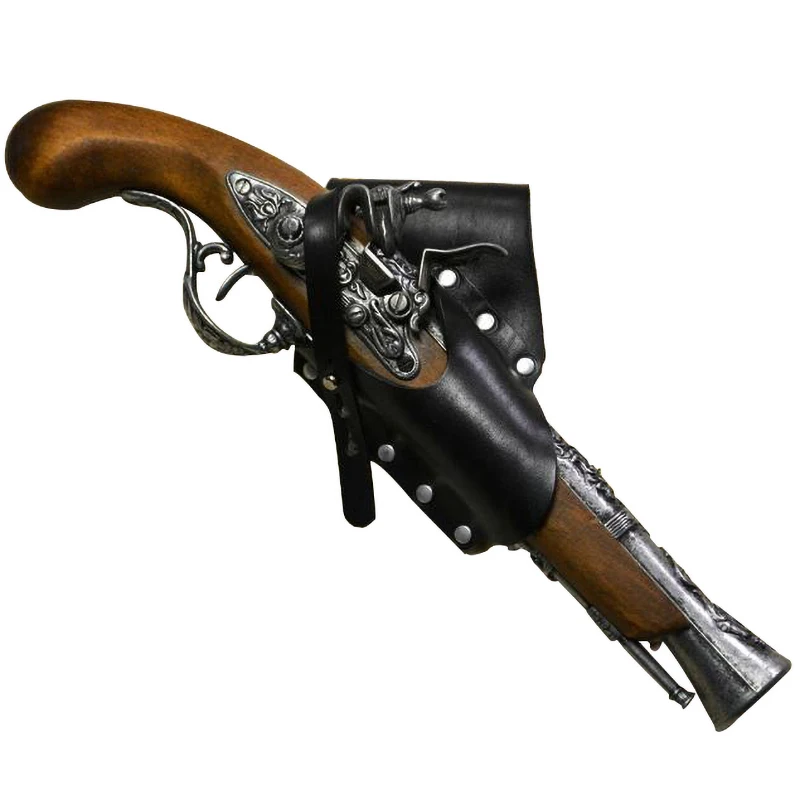 Renaissance Pirate PU Leather Belt Flintlock Holster Pistol Gun Holder Buccaneer Accessory LARP Props Cosplay Costume Men Women