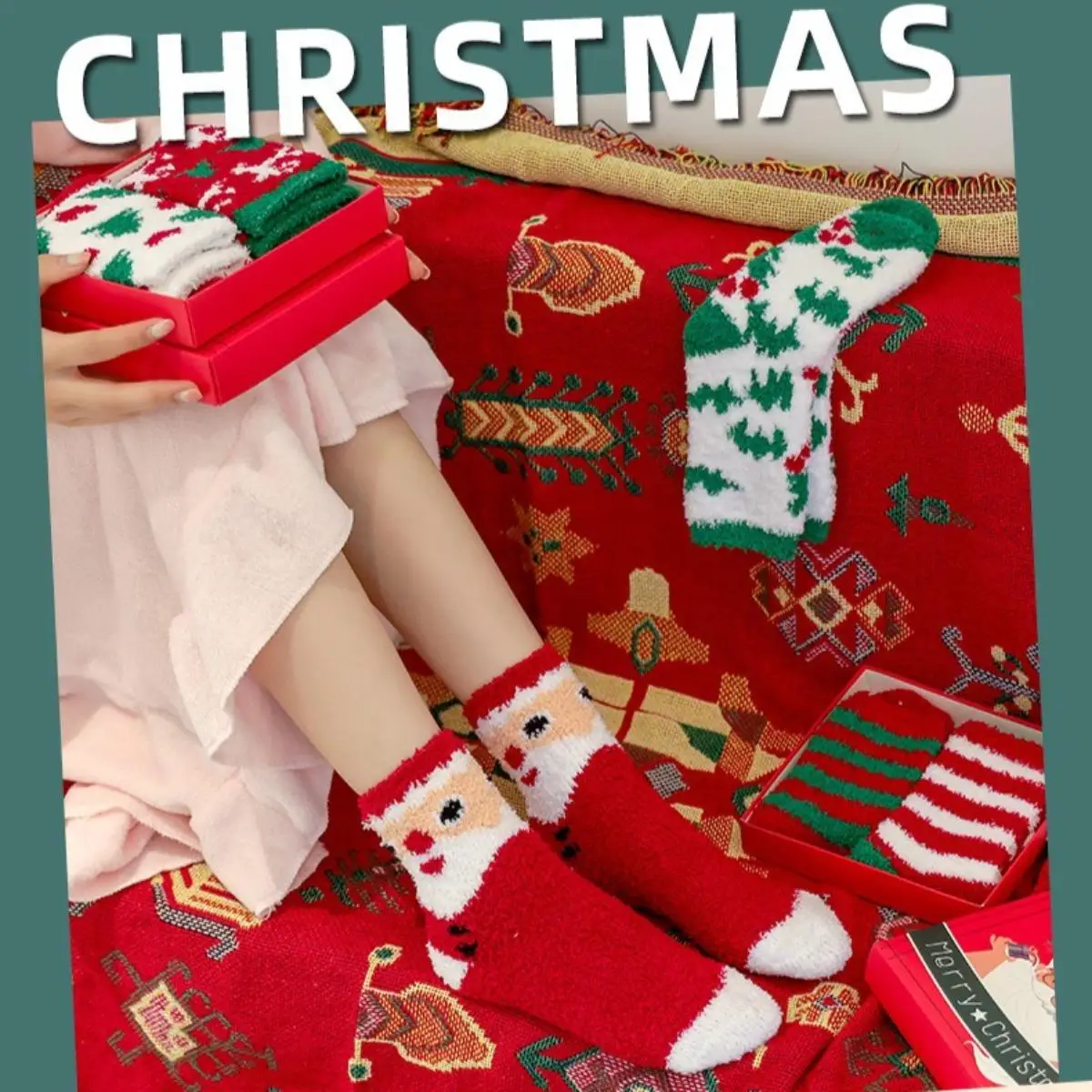 

6 Pairs Christmas Cute Cartoon Middle Tube Socks Women's Thick Warm Soft Coral Fleece Girls Snow Socks Winter Christmas Gifts