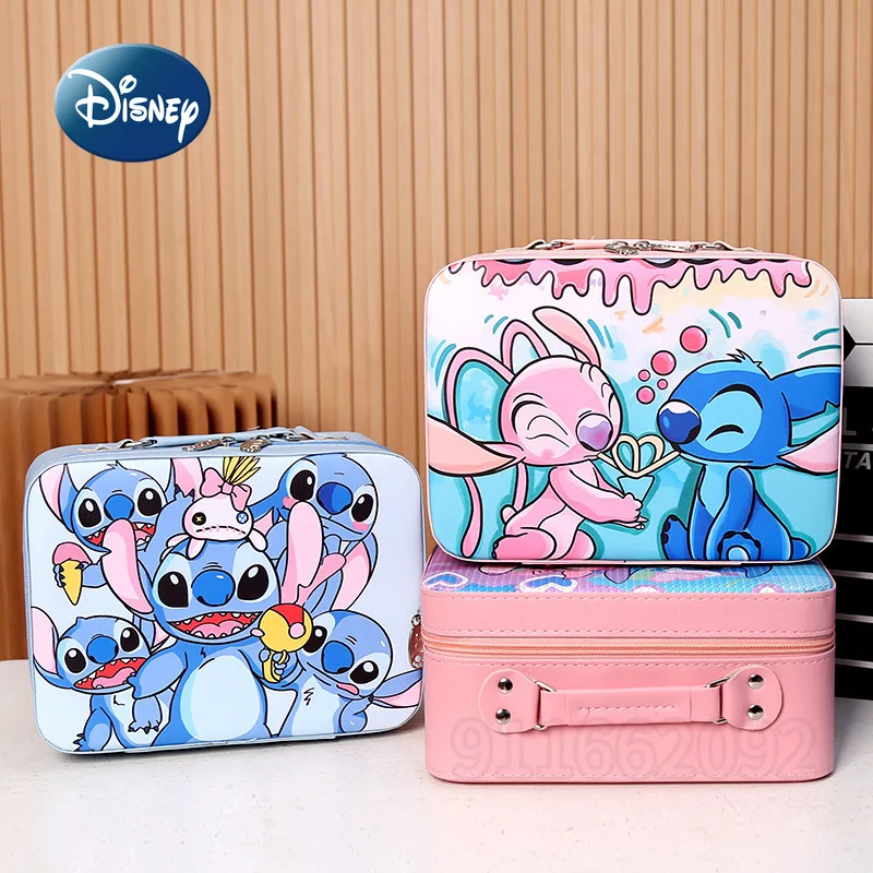 Nueva bolsa de maquillaje portátil Disney Stitch con caja de maquillaje portátil, bolsa de almacenamiento para gran almacenamiento de regalos para niñas