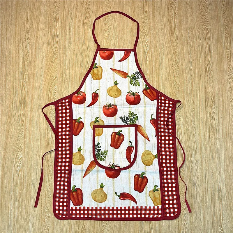 1Pc Retro Fruits Vegetables Home Baking Kitchen Hanging Neck Towel With Pocket Sleeveless Apron