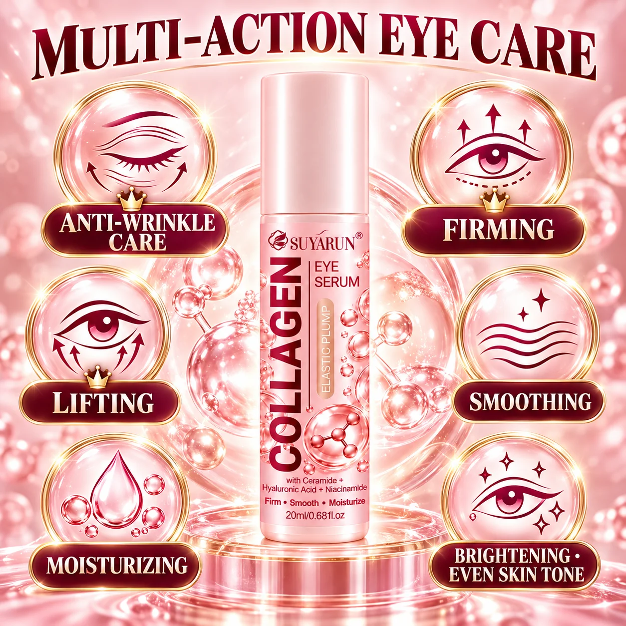 SUYARUN Collagen Eye Serum: Blast wrinkles, bags, dark circles. Visible firming, fresh glow. Must-have anti-aging fix.