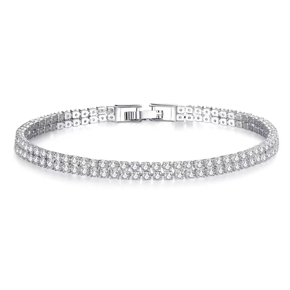 Sweet Shiny AAA White Zirconia Bracelet For Women Simple Fashion Micro-inlaid Thin Full Zircon Silver Color Jewelry Wedding