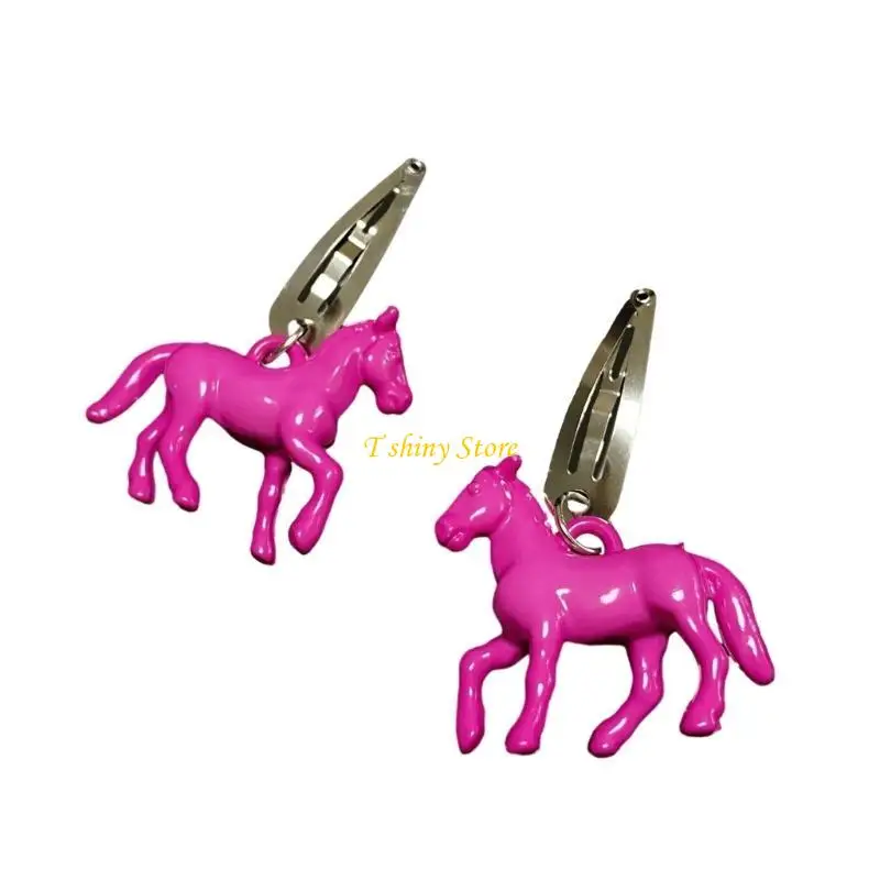 

N58F Stylish Hair Clamps Side Bangs Clip Hairpins Fashionable Horse Charm Hairclips