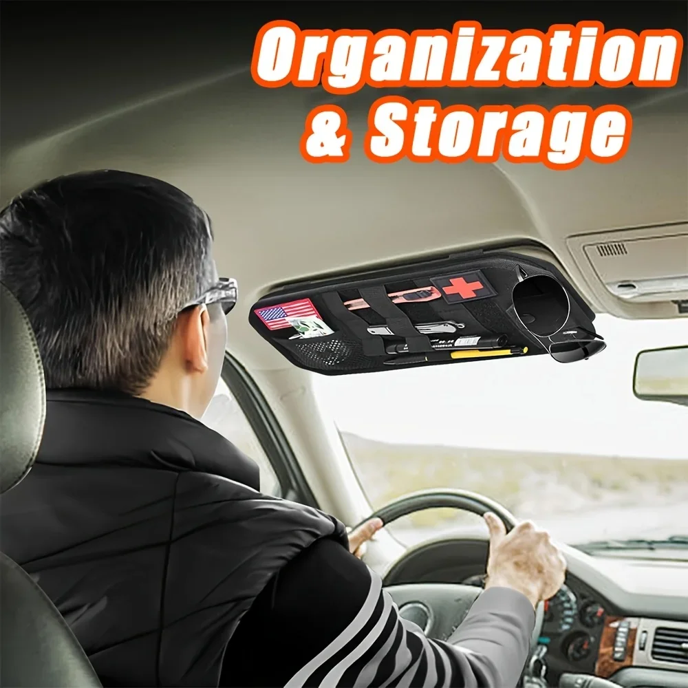 حقيبة تخزين حاجب الشمس للسيارة مع نظام مولي وإغلاق بسحاب مزدوج - منظم الكل في واحد عالي التحمل مع حزام مولي
