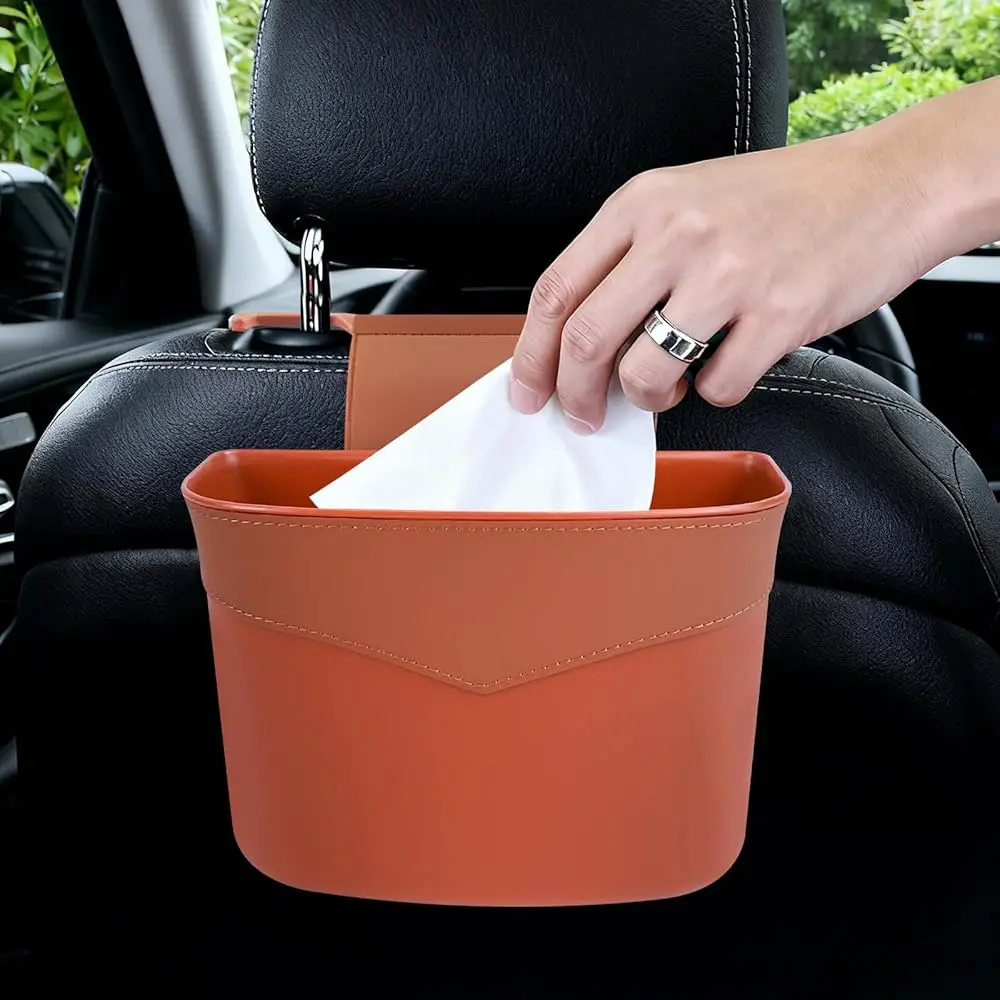 

Car Trash Can for Seat Headrest, Mini Automotive Front Back Seat Garbage Can, Leakproof Vehicle Hanging Trash Cans, Multi-pur