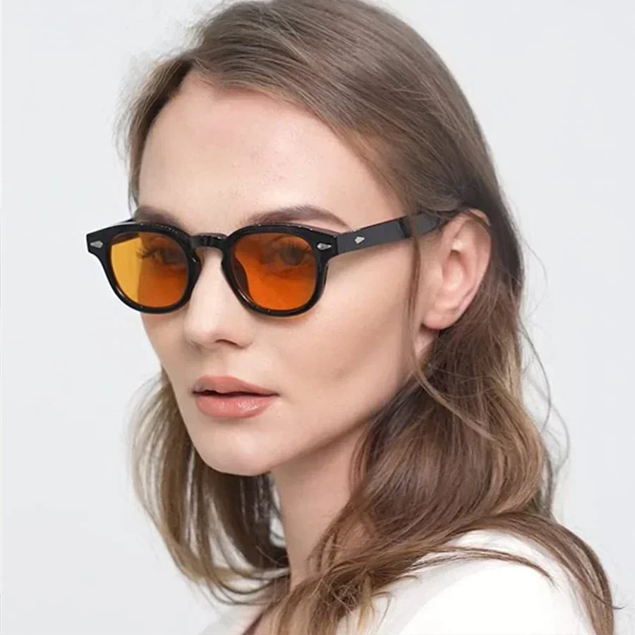 JNPCXI New Retro Round Sunglasses Women Yellow Fashion Rivets Decoration Shades UV400 Men Punk Sun Glasses