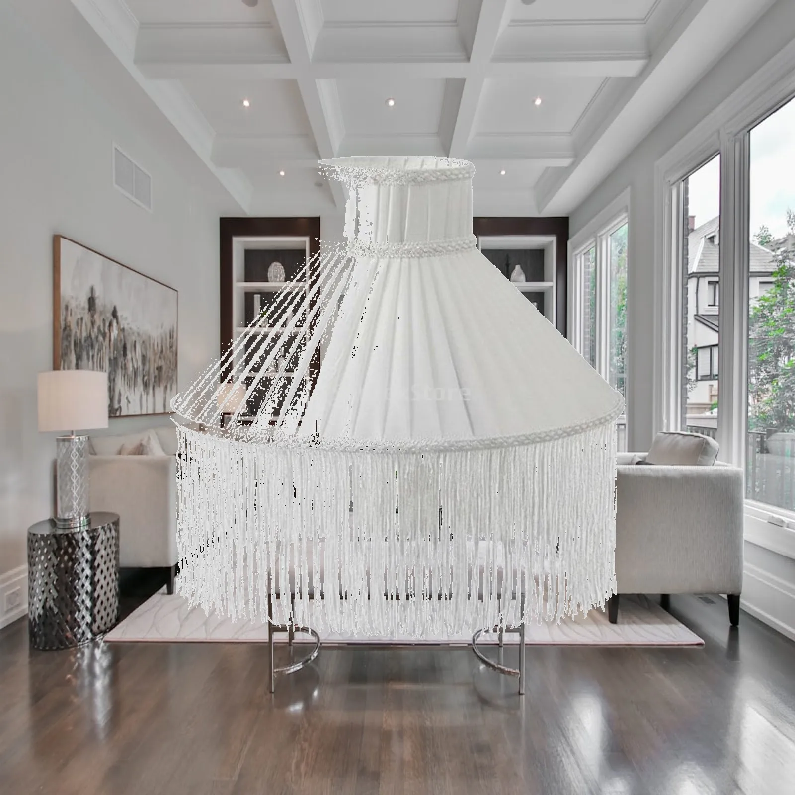 Retro Fringe Lamp Shade Cover Textile Tassel Lampshade Replacement for Table Floor Wall Lamp E2