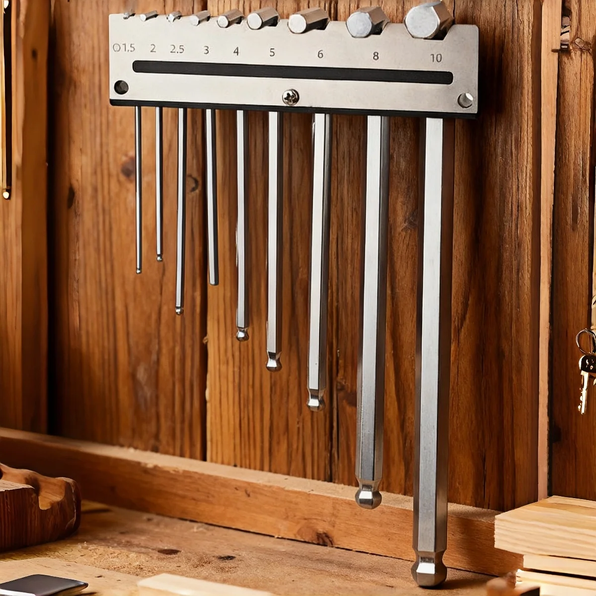 

9 Slot Wall Mount Wrench Rack, Hex Key Organizer Holder Storage Shelf, Wall Wrench Tray Carpenter Professional Tools Cart Setup