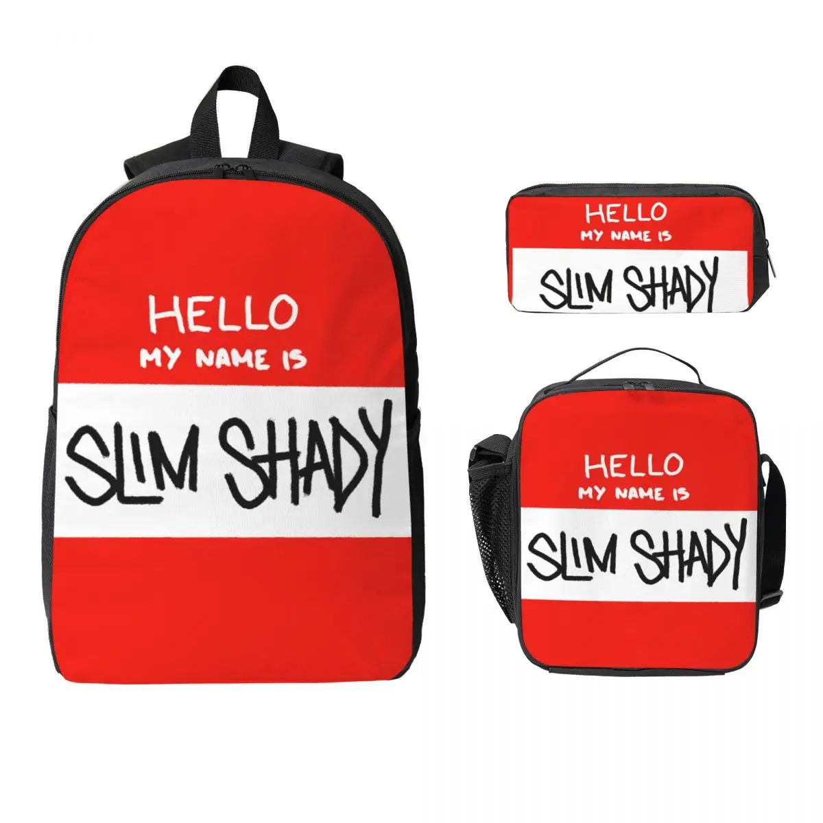 Hello My Name Is Slim Shady Eminem Backpack Boy Girl BookBag School Bag Laptop Shoulder Bags 3ps Insulated Lunch Bag Pencil Case
