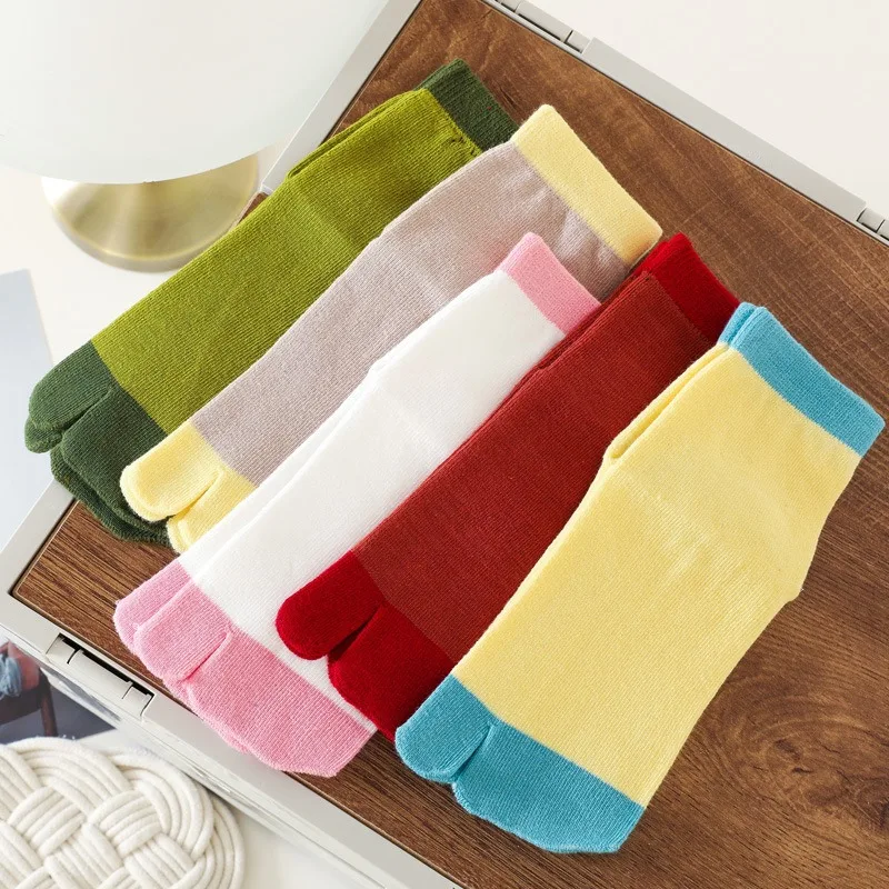 5足組 春夏 カラフル ツートゥ ミッドチューブソックス レディース INS ファッション スプリットトゥソックス 通気性 コットン インビジブルソックス