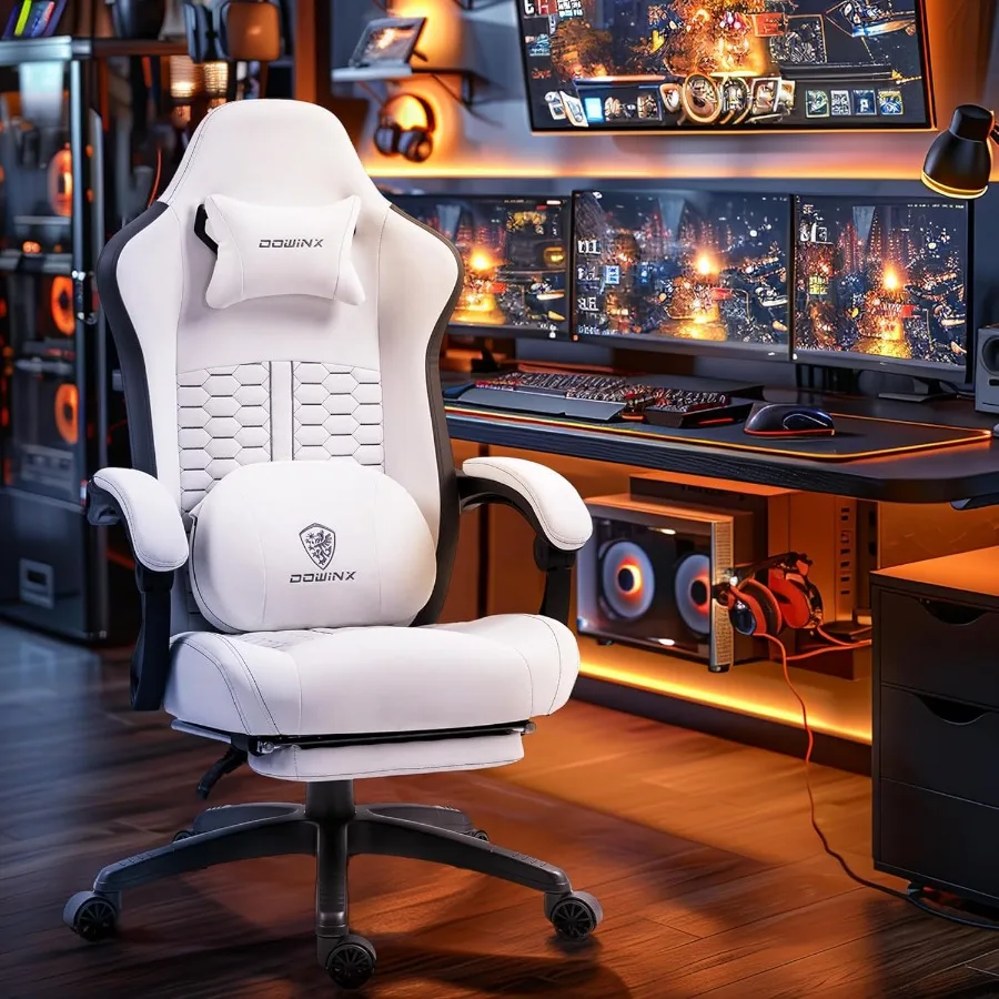Gaming Chair with Heated Massage Lumbar Support Ergonomic Gaming Computer Chairs with Footrest and Pocket Spring Cushion Big an
