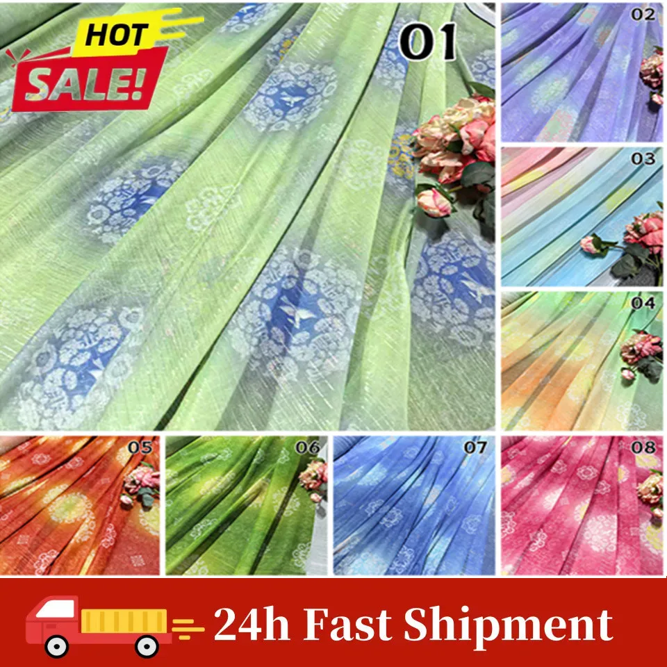 

Summer Tuanhua Hot Stamping Printed Fabric Ancient Style Flower Print Fabrics For Hanfu Skirt Dress DIY Sewing Chiffon Cloth