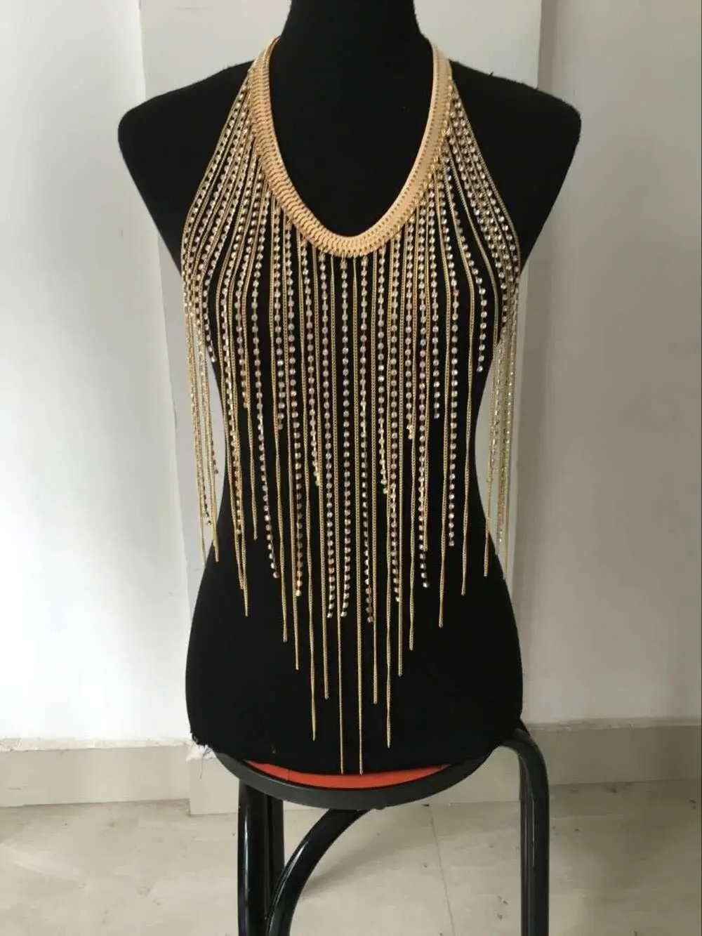 New Style Women Gold Chains Necklace Unique Clear Beads Metal Hanging Beard Necklace 2 Colors