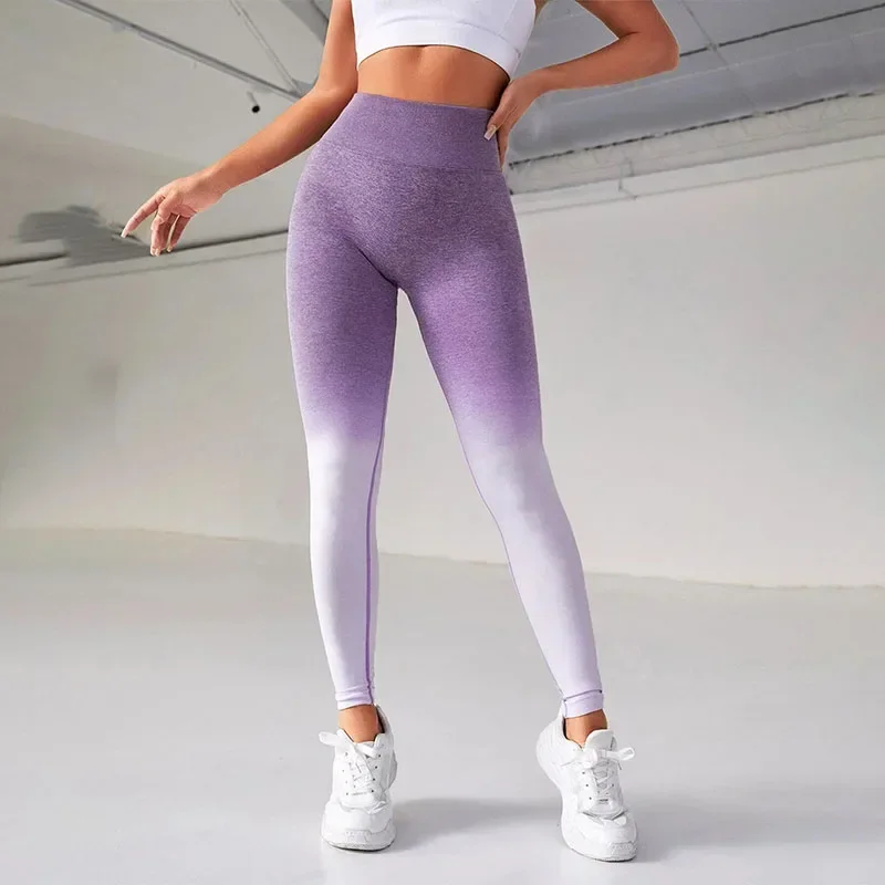 Women High Waist Leggings Gradients Seamless Leggings Slim Hip Liftting Fitness Pants High Elastic Fashion Gym Workout Tights