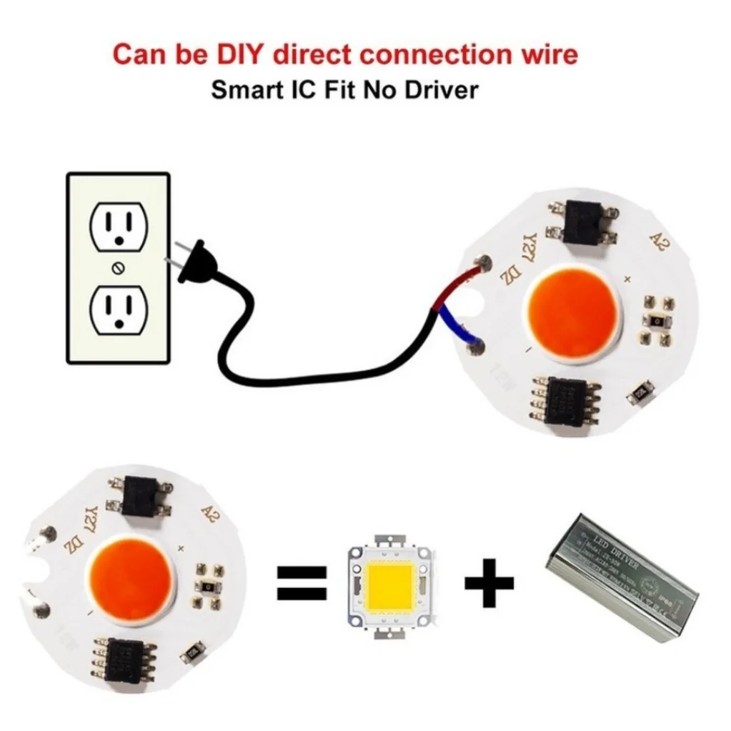 LED COB Chip 3W 5W 7W 10W 12W 220V Smart IC No Need Driver Energy Saving LED Bulb Chip for Flood Light Spotlight DIY Lighting