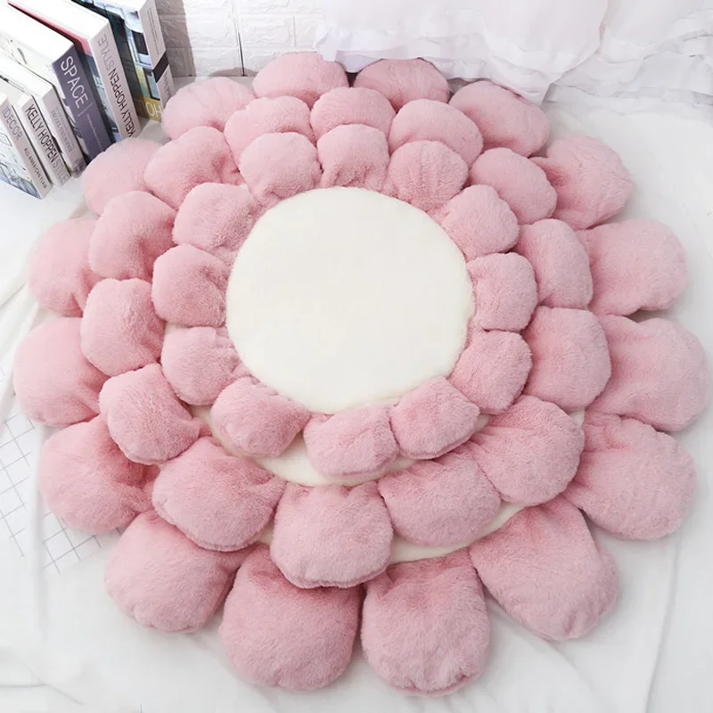 

60/80/100cm Soft Small Dog Bed Fleece Winter Cat Beds Warm Puppy Cushion Mat Flower Pet Puppy Beds For Dogs Round Floor Carpet