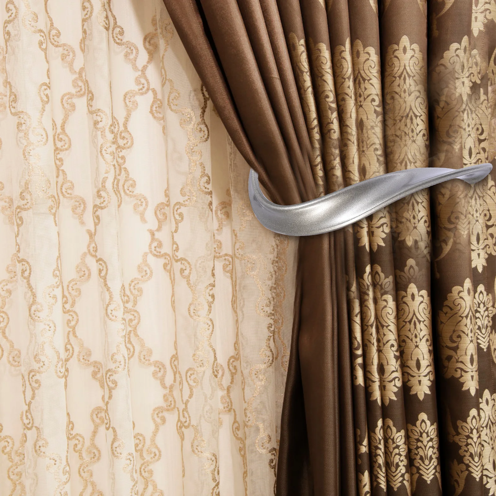 

2Pcs Household Curtain Hooks Aluminum Alloy Hanging Hooks for Bedroom Living Room Hotel Useful Curtain Accessories