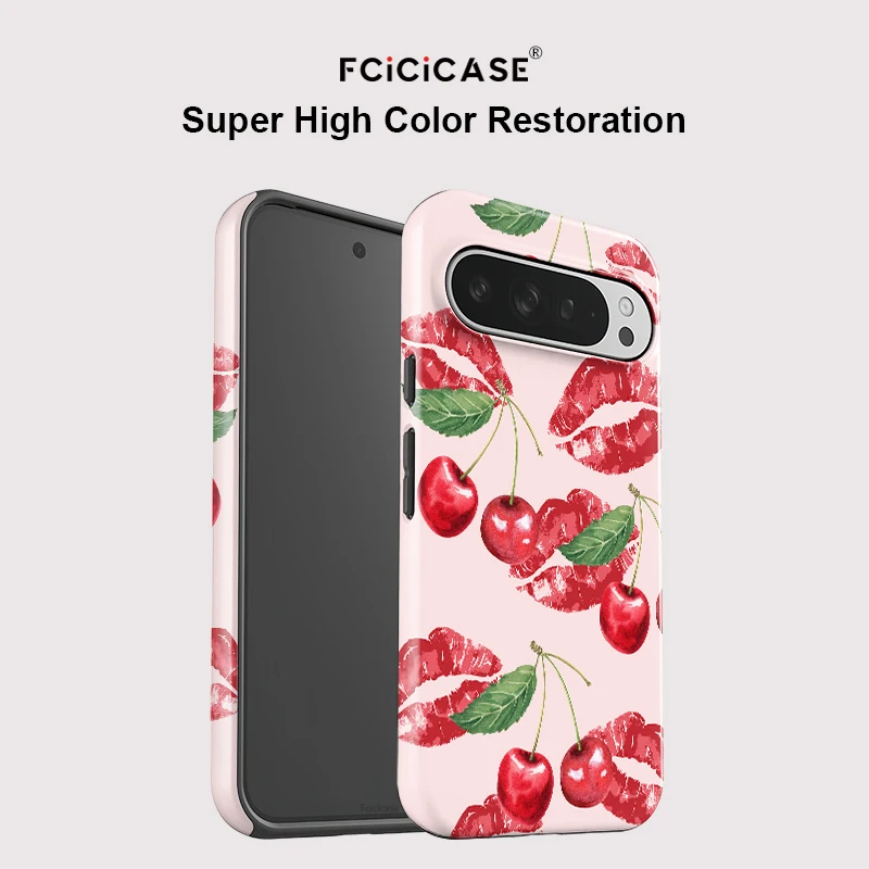 Fcicicase Anti-knock Phone Case For Google Pixel 9 8 10 Pro 7A 8A 10A 10 9 Pro XL Red Kiss Lips Cherry Pattern Shockproof Cover view 3