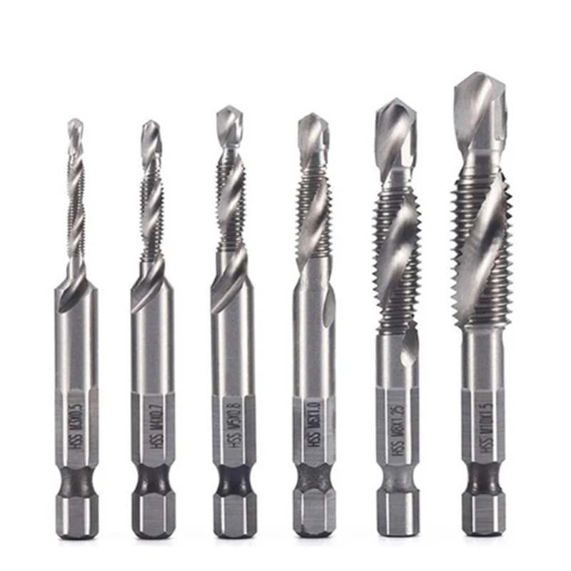 6Pcs M3 M4 M5 M6 M8 M10 High Speed Steel Titanium Plated Composite Tap Drill And Tap Integrated Machine Tap