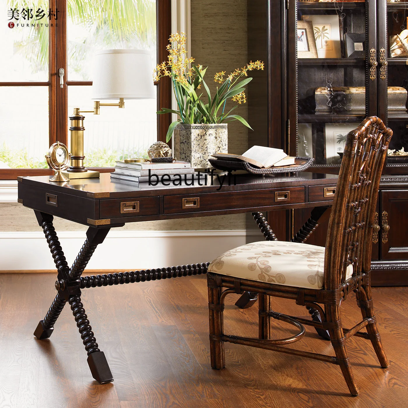 

American-style Modern Dark Brown Desk Computer Desk High-end Writing Desk Artistic Customization