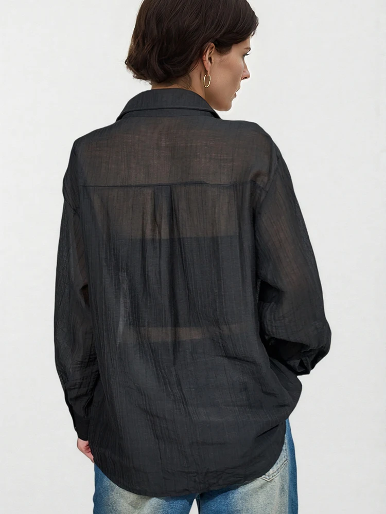 HELIAR Camicia cardigan da donna con bottoni Manica lunga Colletto rovesciato Camicetta tinta unita Protezione solare Capispalla Top casual