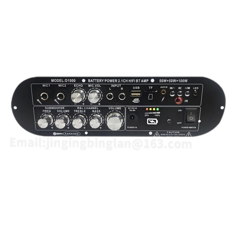 

D1000 High Power 2.1 Channel Home Amplifier Board 50W + 100W for Bluetooth Radio USB TF Support Dual Microphone Input Receiver