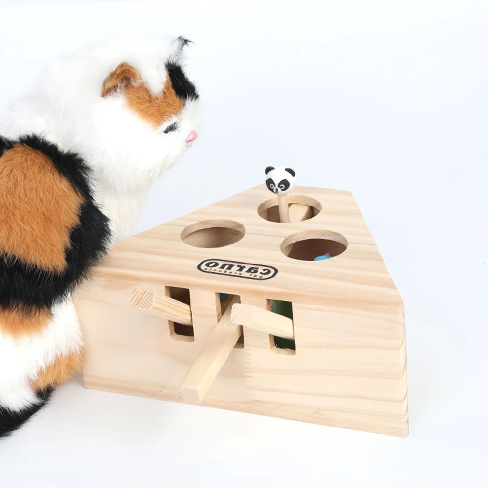 With 3/5-holed Mouse Holes Wooden Cat Hunt Toy Pet Hit Hamster Cat Catching Mouse Interactive Puzzle Toys Catch Bite