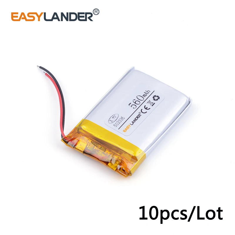 

10pcs /Lot 503335 560mah 3.7v lithium Li ion polymer rechargeable battery 053335 MP3 MP4 MP5 GPS Bluetooth Headset toys