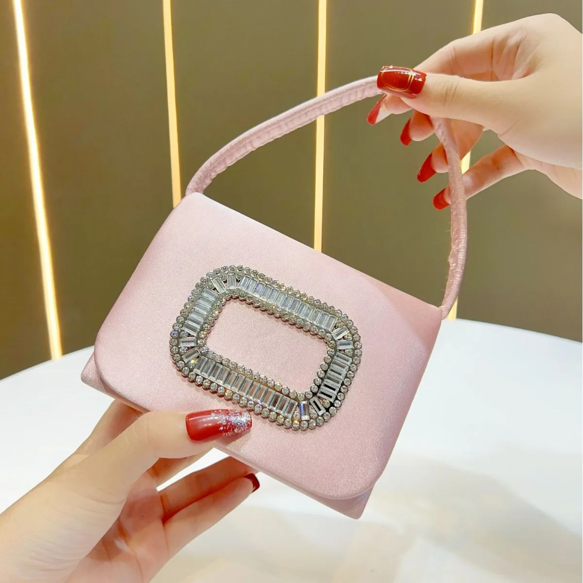 Luxury Mini Square Handbag Women’s Diamond Studded Evening Bag Elegant Shoulder Chain Wedding Party Purse Stylish Ladies Tote view 5