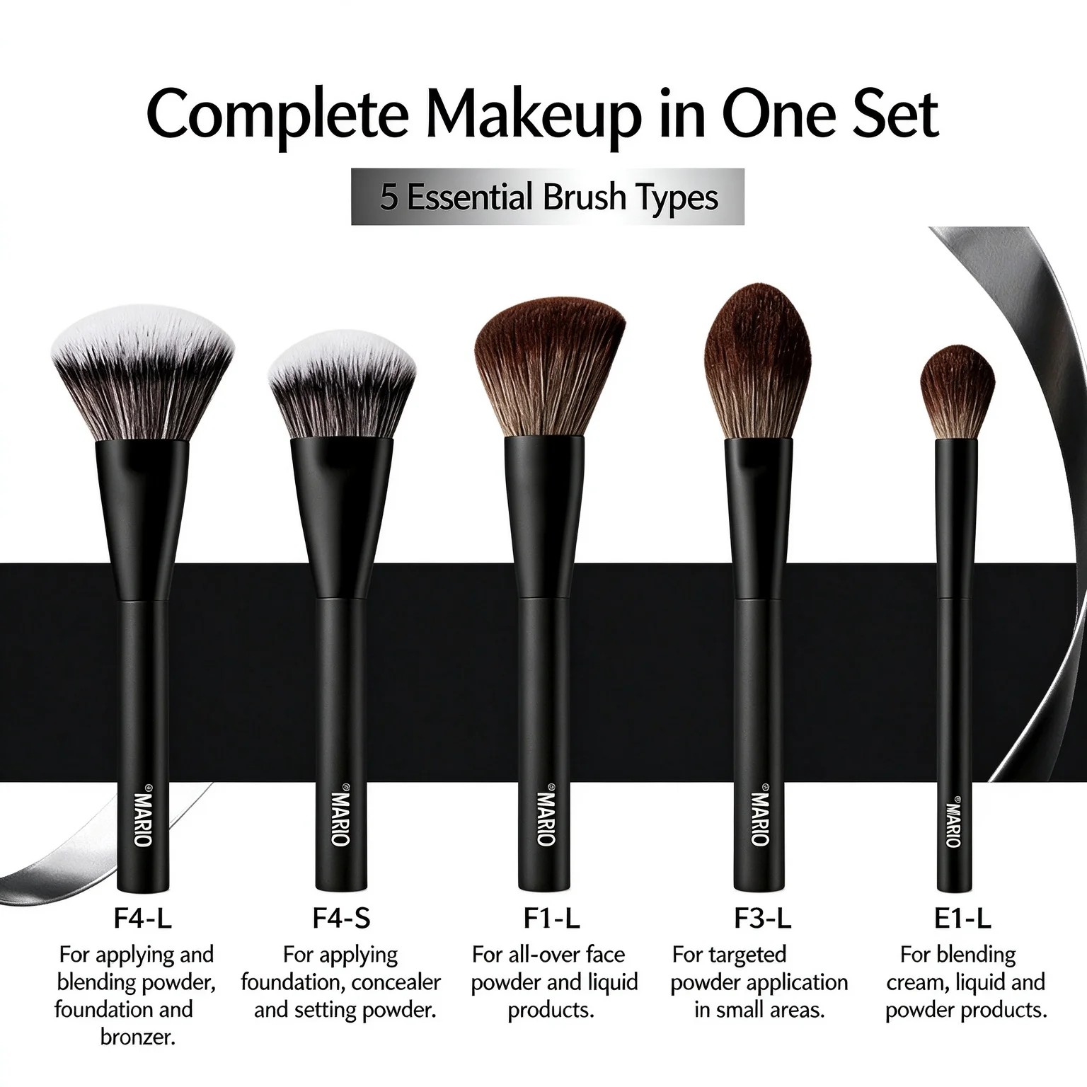 5Pcs Travel Makeup Essential Brush Set with Storage Bag Soft Bristles Foundation Blush Contour Powder Brushes Mario Portable Kit