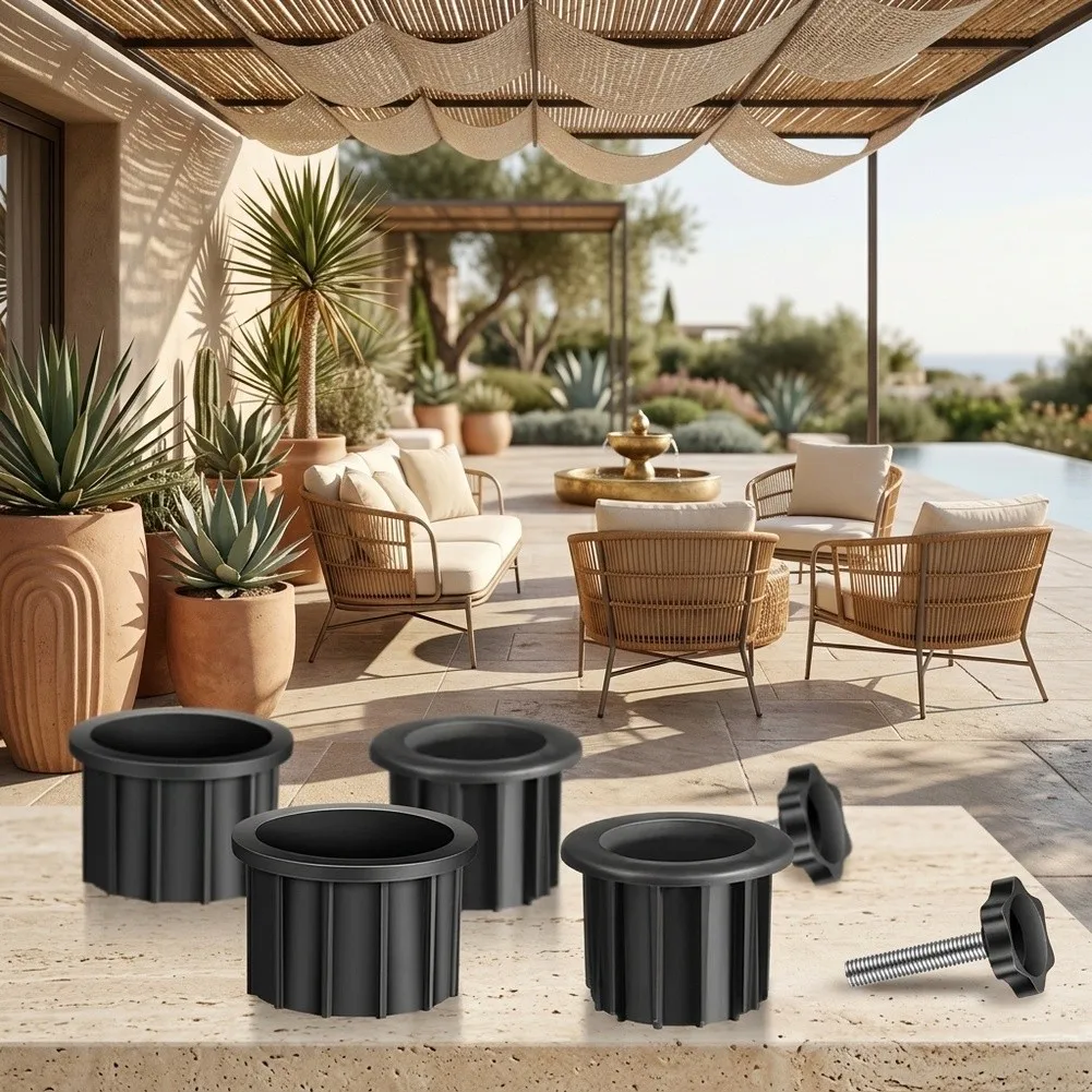3 Piece or 6 Piece Umbrella Base Stand Hole Ring Cover Replacement Set with 38mm 48mm Sleeves and Lifting Ear Screws