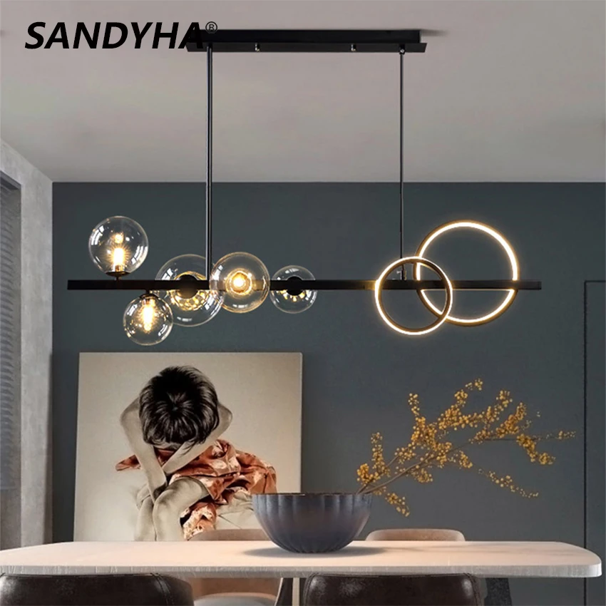 SANDYHA Modern Chandeliers Glass Ball Magic Bean Molecule Lamp Nordic Dining Room Living Table Kitchen Led Ceiling Hanging Light