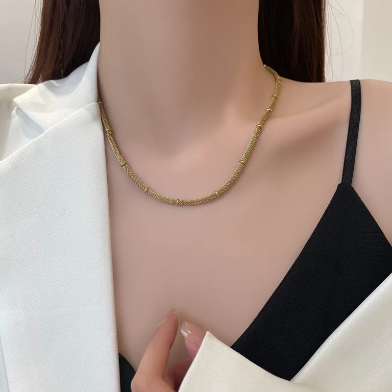 316L Stainless Steel New Fashion Upscale Jewelry Minimalism Beads Welding Charms Snake Chain Choker Necklaces Pendants For Women