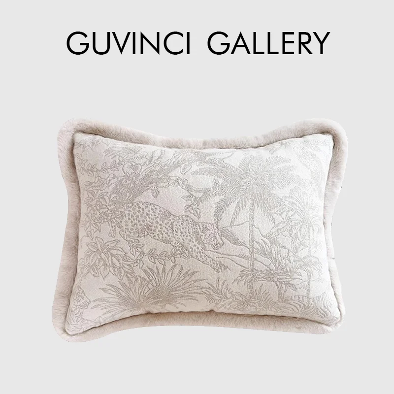 GUVINCI Modern Natural Sense Style Accent Lumbar Pillow Case Shells Leopard Jungle Plant Decorative Cushion Cover With Fringing