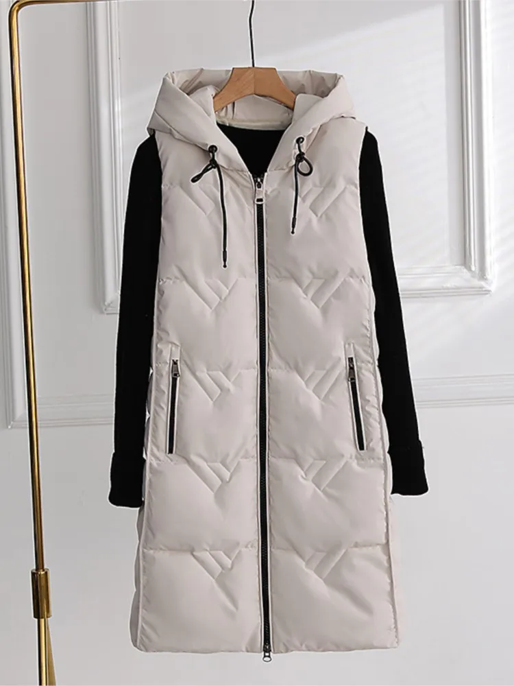 Gilet invernale lungo in cotone donna elegante gilet imbottito caldo gilet Casual con cerniera da donna cappotto senza maniche elegante Chic femminile