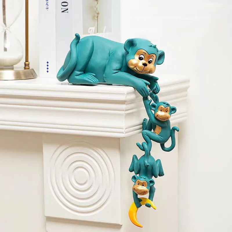 Three of Family Hanging Sculpture Maternal Love Animal Figures Crafts Schnauzer Cat Elephant Monkey Bear Home Desktop Decoration