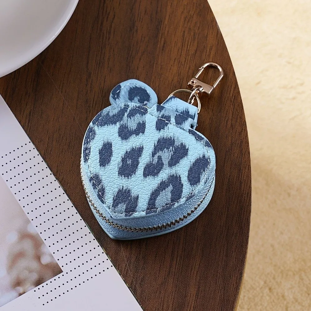 Poetable Zipper Mini Coin Purse Jewelry Decoration Leopard Print Zipper Handbag PU Leather Pendant Keychain Women