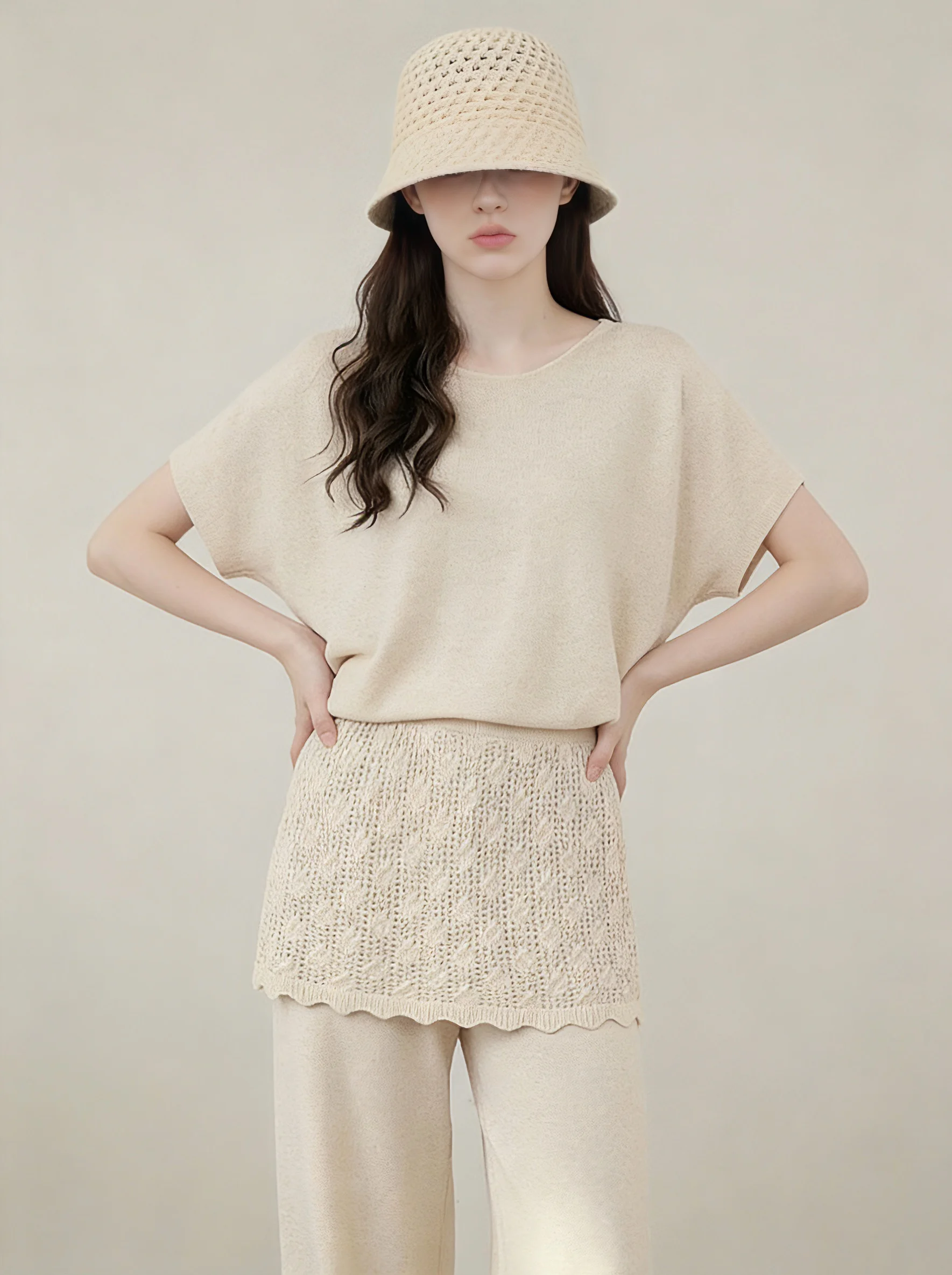 

Stylish Short Sleeve Outfit Set Women's Fashion Casual Spring Summer Two-Piece Ensemble High Waist Pants round Neck Top