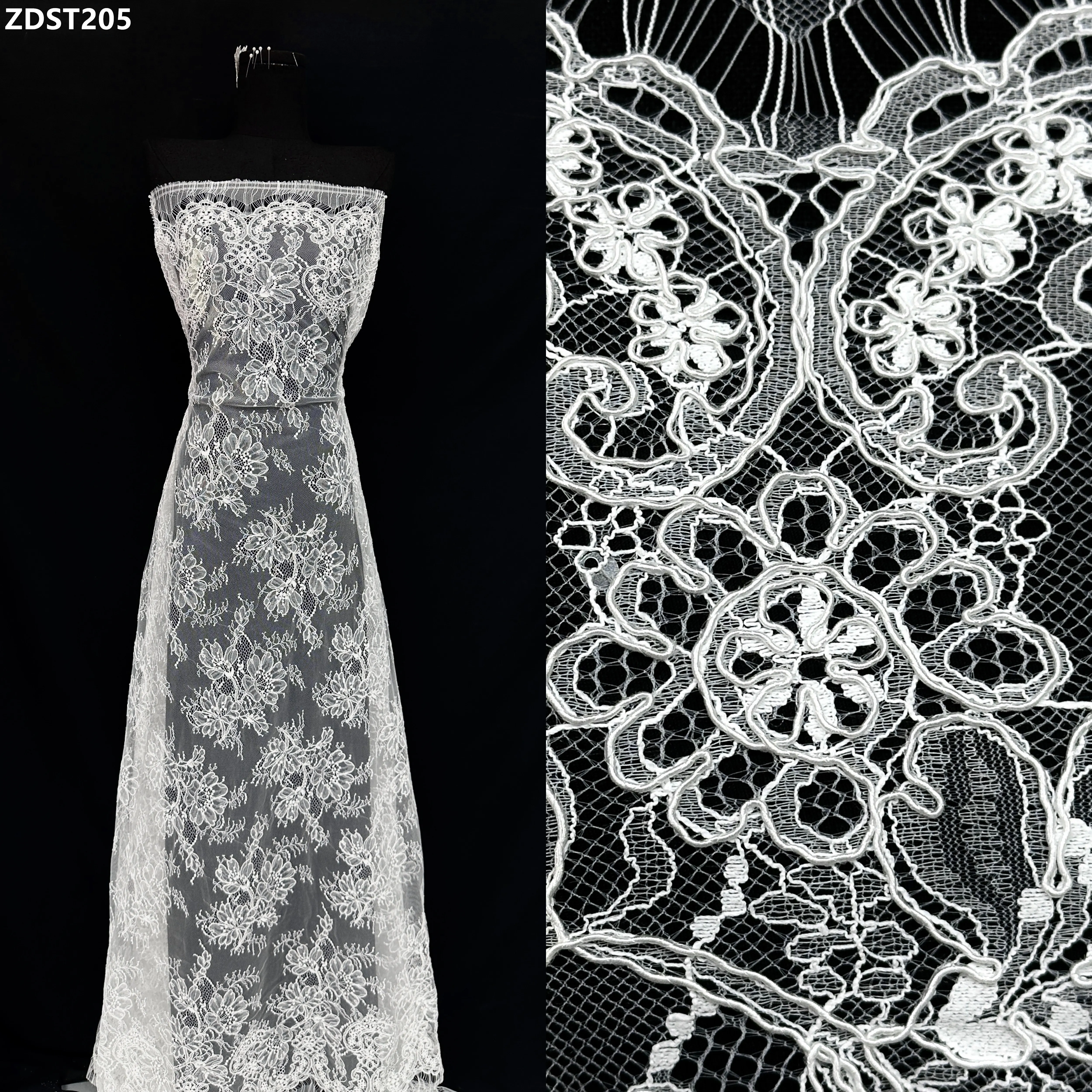 

3.3 Yards New Design Nigerian Embroidery Tulle Fabric with African Sequins Beads for Women's Wedding Dresses