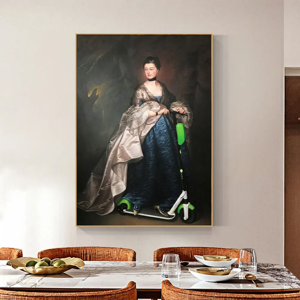 Medieval Ltalian Aristocrat Likes Skateboard Poster Prints Canvas Funny Famous Painting Wall Picture for Living Room Home Decor