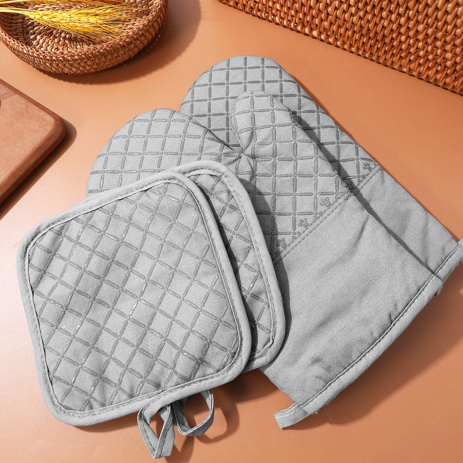 

1Set Baking Oven Mitts Pot Holders Silicone Grip Non Slip Heat Resistant Cooking Gloves Kitchen Mittens Hot Pot Handle Covers