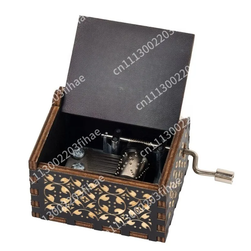 Hot-selling retro engraved wooden hand-cranked music box UV color printing music box