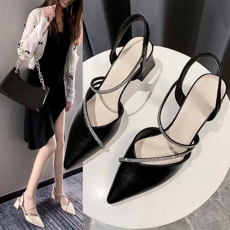 

Faionable Summer Sandals Women's Fairy Sle High Heels Diamond Embellied Thi Heel Pointed Toe PU Lined Neutral oes