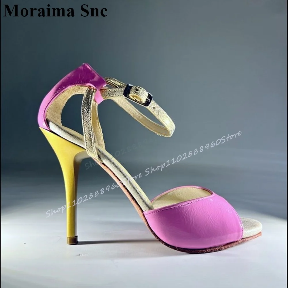 

Stylish Pink Shallow Leather Casual Sandals Thin High Heel Shoes For Women Ankle Buckle Strap Peep Toe 2025 Zapatos Para Mujere
