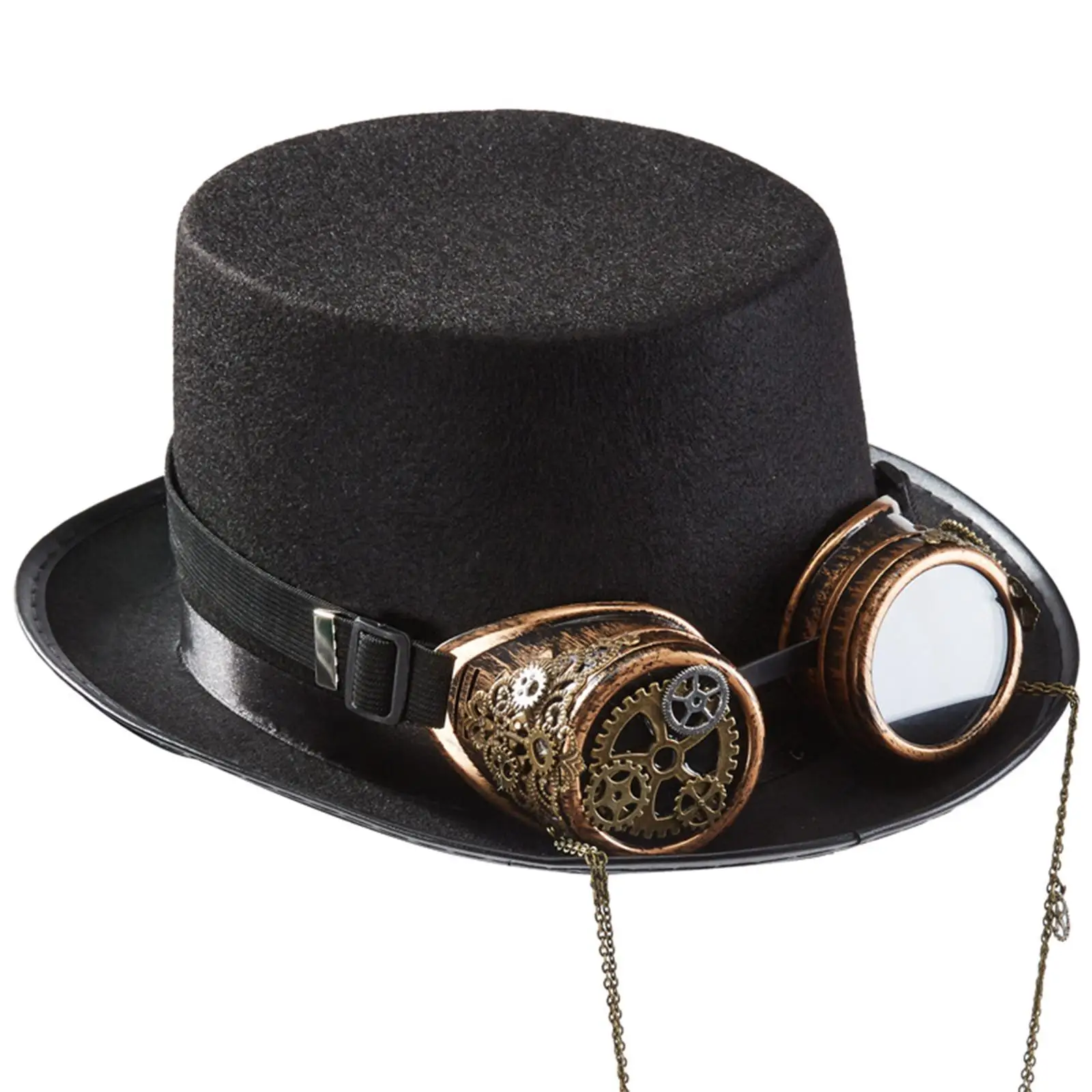 Retro Gothic Steampunk Hat with Goggles Black Top Hat Cosplay Costume Unisex Costume for Carnival Hat