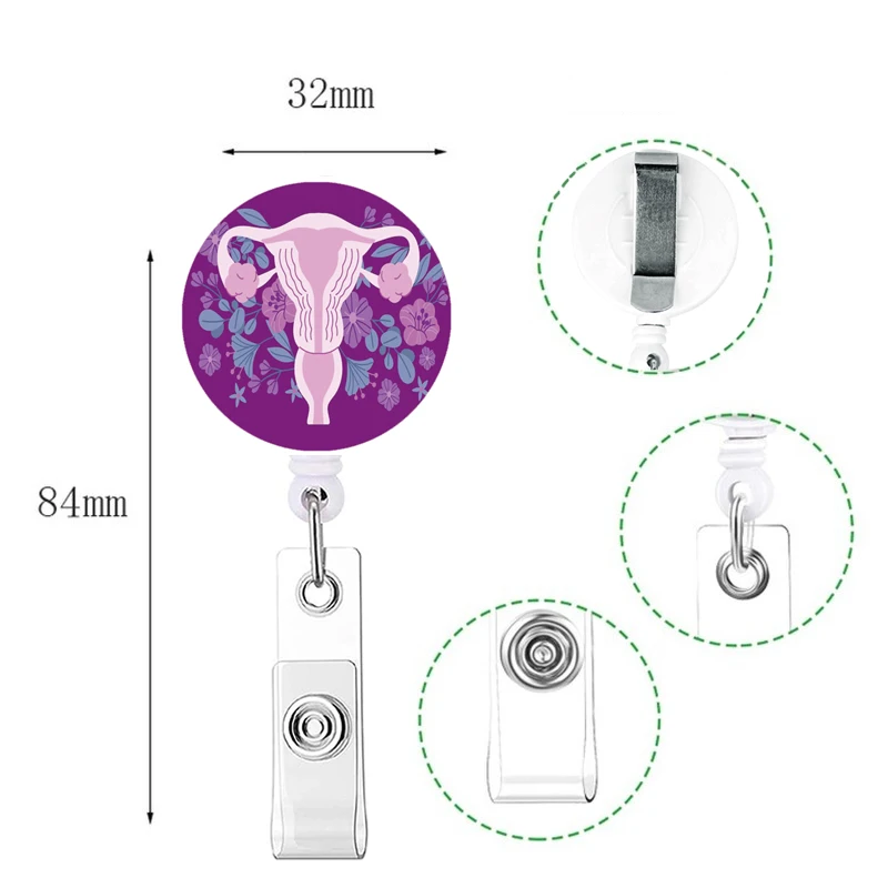 Uterus Retractable Badge Holder Reel Clip Women Print Nurse Exhibition Card Holders Woman Doctor Hystera ID Card Chain Clips